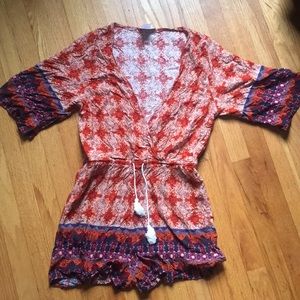 orange purple boho romper festival wear XL
